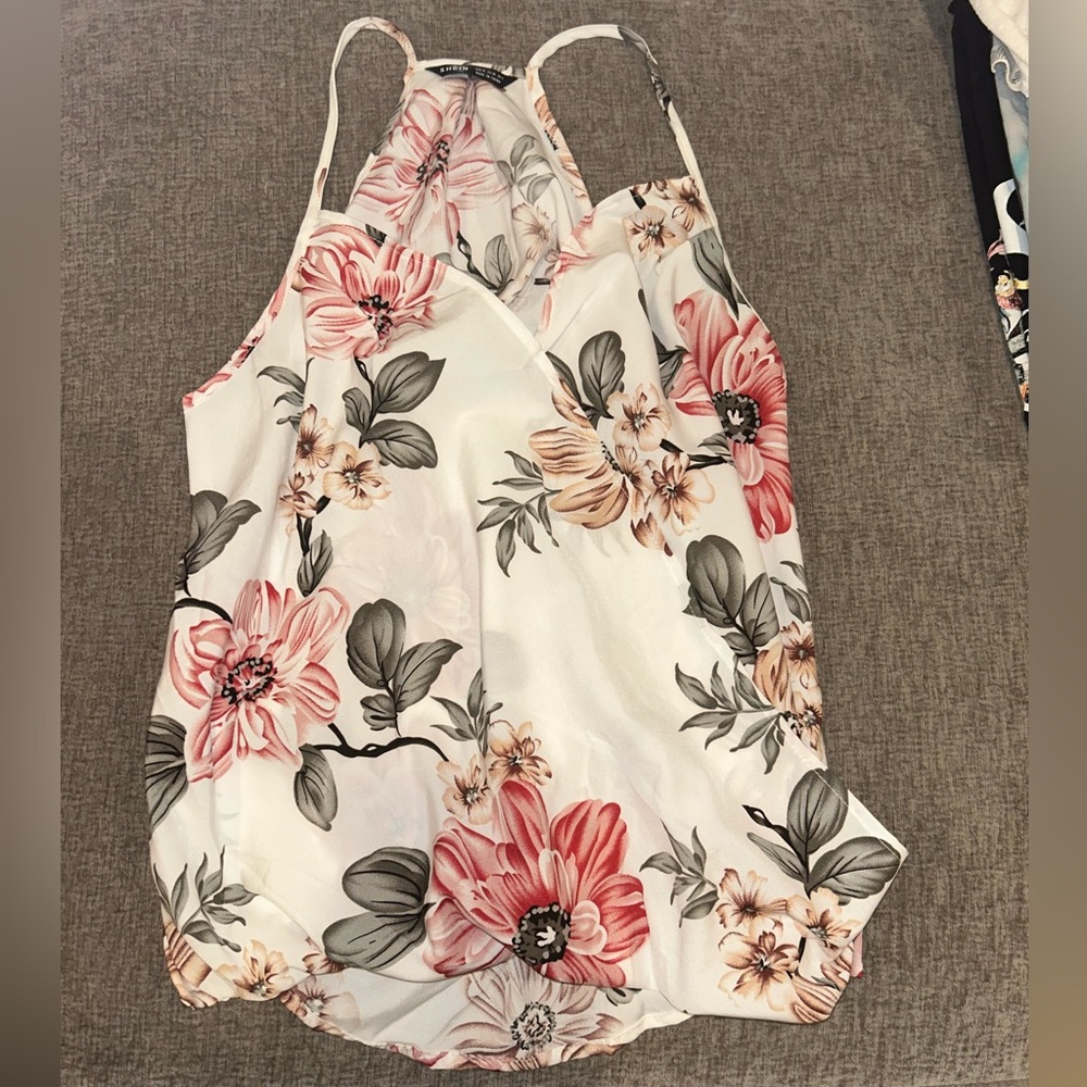 Floral Women's Top - Pink and Gray